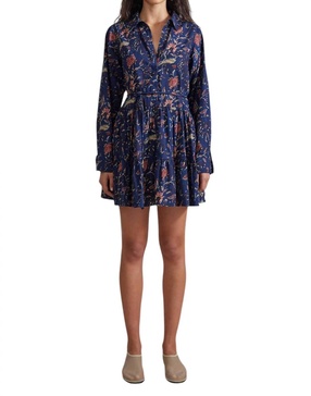 anna shirt dress in indigo jardin block print
