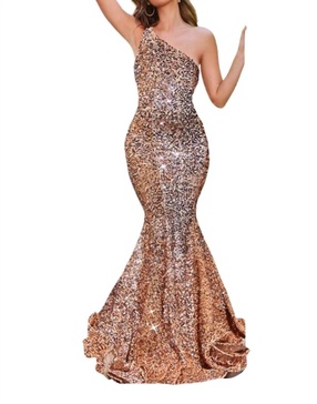 long sequin formal prom dress in rose gold