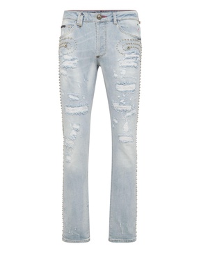 denim trousers super straight cut fit studs