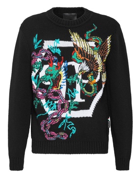 wool cotton pullover round neck ls tattoo patches