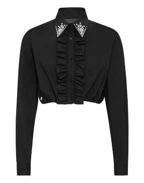 popeline  cropped shirt ls