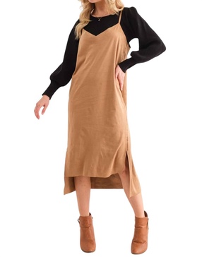 greatest day ever faux suede dress in brown
