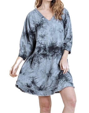 tie dye frayed hem dress in grey