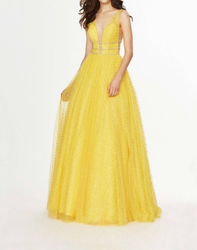 shimmering prom gown in yellow