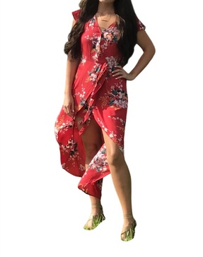 floral walk through maxi romper in red