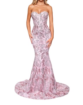 strapless corset bodice evening gown in pink