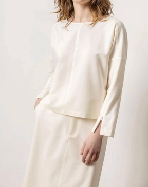 zip detail seamed top in winter white