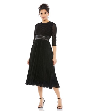 shimmering 3/4 sleeve a-line midi dress