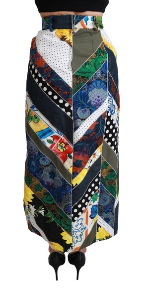 Dolce & Gabbana  Multicolor Silk Geometric High Waist Maxi Skirt