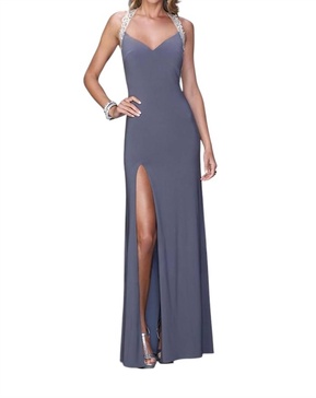 embroidered halter dress in grey