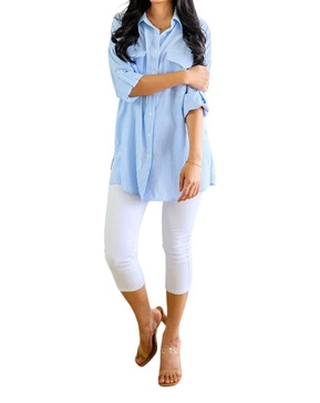 borrowed forever button down in light blue