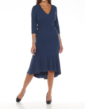 v-neck high low midi dress in nightfall