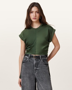 Mira Cropped Satin Drawcord T-Shirt