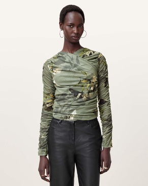 Hanako Print Mesh Wrap Top