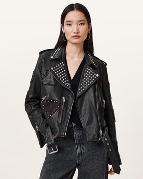 College Relaxed Fit Leather Biker Jacket