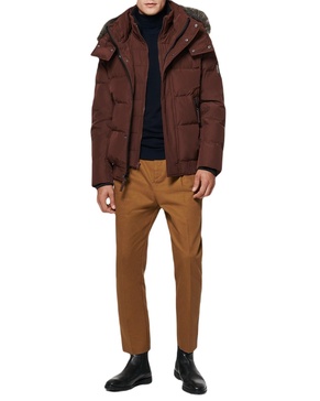 Andrew Marc Men's Short Quilted Inner Bib Attached Umbra Down Bomber with Hybrid Down Fill