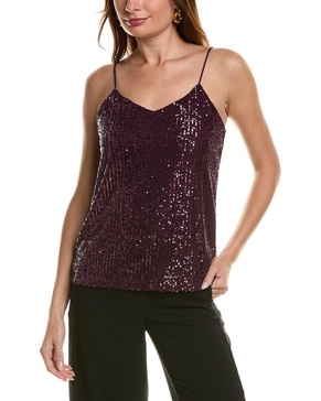 Anne Klein Linear Sequin MESH V Neck CAMI Deep Plum