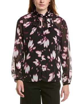 Anne Klein Womens Floral Print Button-Down Top