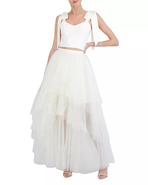BCBGMAXAZRIA Women's Sleeveless Bow Tie Strap Cropped Sweater