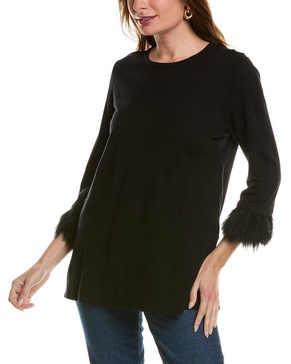 Anne Klein Women's Crew Neck Long Sleeve with Feather Trim