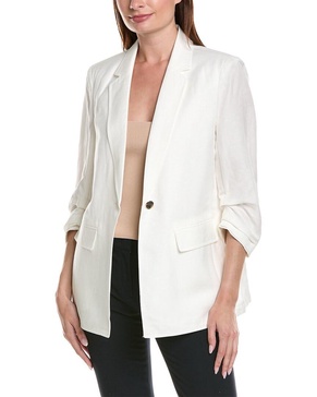 Linen ONE Bttn Notch Collar W/Scrunch SL Bright White