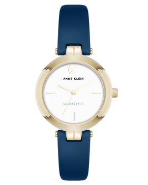 Women's Quartz Round Blue Leather and Gold-Tone Metal Alloy Strap Watch, 32mm