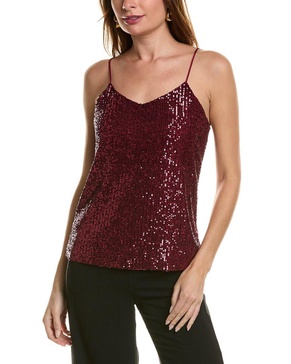 Anne Klein Women's Linear Sequin Mesh V Neck Cami
