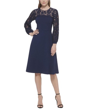 Eliza J Women's Long Sleeve Crew Neck Midi Dress