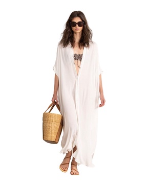 Gottex Womens Beach Life Button Front Cover Up Kaftan Style Maxi Dress with Short Sleeves Relaxed Fit Swim Essential