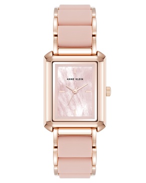 Women's Quartz Casual Rectangular Blush Pink Silicone with Rose Gold-Tone Metal Alloy Bracelet Watch, 26mm
