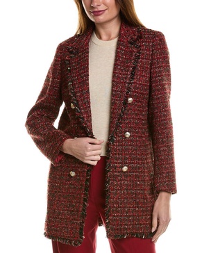 Anne Klein Women's Tweed Long Faux Double Breasted Jacket W