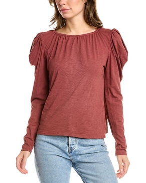 VELVET BY GRAHAM & SPENCER Women's Tracie Long Sleeve Ruched Shirt, Bison, Medium