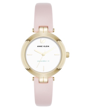 Women's Quartz Round Blush Pink Leather and Gold-Tone Metal Alloy Strap Watch, 32mm