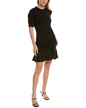 BCBGeneration Women's Crew Neck Flare Ruched Mini Dress