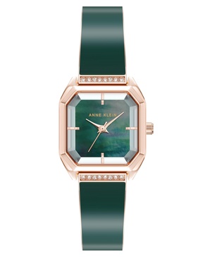 Women's Quartz Premium Crystal Green Enamel and Rose Gold-Tone Alloy Metal Bangle Watch, 23mm