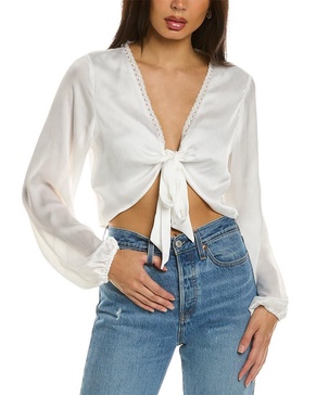 BCBGeneration Women's Long Sleeve V Neck Tie Front Top