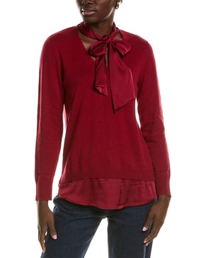 Anne Klein Women's Ls VNK Tie Nk 2fer W/Shirttail