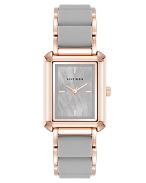 Women's Quartz Casual Rectangular Gray Silicone with Rose Gold-Tone Metal Alloy Bracelet Watch, 26mm