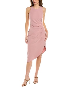 BCBGeneration Women's Sleeveless Bodycon Midi Dress Round Neck Shirred Waist Asymmetrical Hem