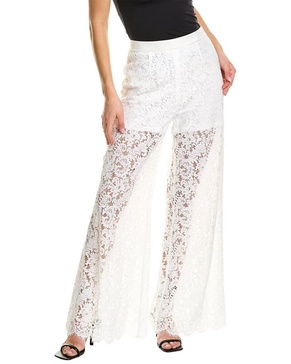BCBGMAXAZRIA Women's Wide Leg Pant Scalloped Corded Lace Elastic Waist Side Zipper Trouser