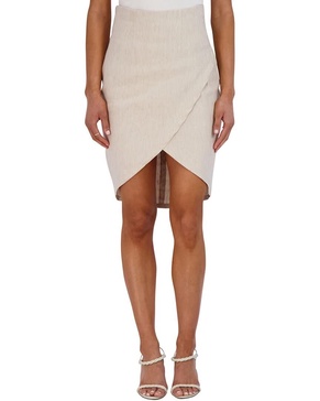 BCBGMAXAZRIA Women's High Waisted Sheath Faux Wrap Asymmetrical Hem Skirt