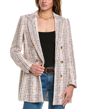 Anne Klein Women's Tweed Plaid Long Faux Double Breasted Ja