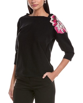 Anne Klein Women's Boat Neck Sequin Embelished Flower