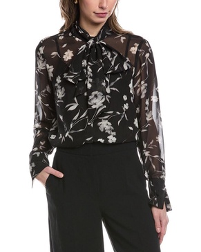 Anne Klein Women's Button Frt Ls Blouse W Removable Tie