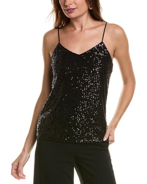 Anne Klein Linear Sequin MESH V Neck CAMI Asphalt