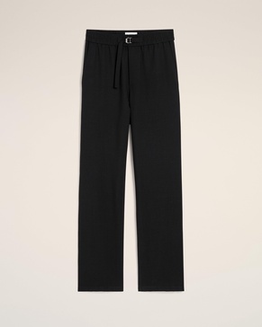 Black Wool Straight Fit Elasticated Trousers
