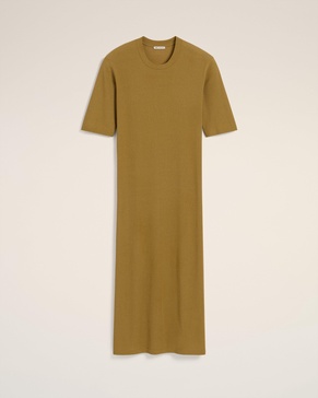 Mustard Cotton Short Sleeve Midi Dress