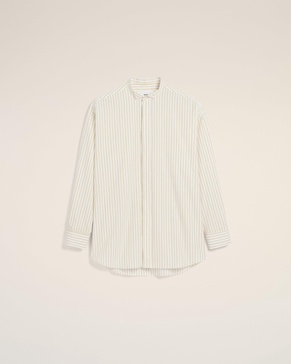 White And Khaki Cotton Wingtip Collar Oversized Shirt