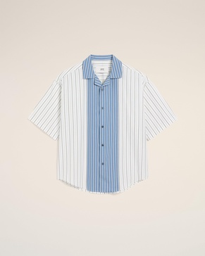 White And Blue Cotton Short Sleeve Boxy Shirt