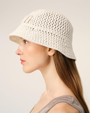 Beige Knit Ami Patch Bucket Hat